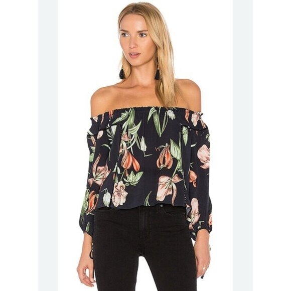 ASTR The Label Chavelle Floral Off Shoulder Top MEDIUM Viscose Black‎ ACT12455 - Picture 3 of 13